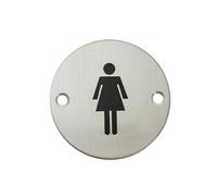 Cartel placa WC indicador baño aseos, hombre mujer discapacitado ACERO INOX MATE incluye tornillos y tacos (Mujer)