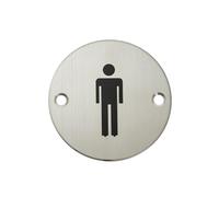 Cartel placa WC indicador baño aseos, hombre mujer discapacitado ACERO INOX MATE incluye tornillos y tacos (Hombre)