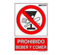 Cartel Prohibido Beber y Comer 30x21cm.