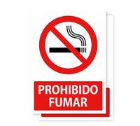 Cartel Prohibido Fumar Pack 2 ud de 18x25 cm y 2 mm de grosor Señalización Normativa Uso Exterior e Interior (Prohibido Fumar)