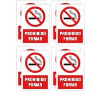 Cartel Prohibido Fumar Pack 2ud A4 de 3 mm Grosor Zona Libre Humo Señal Normativa Interior y Exterior (Paquete de 4)