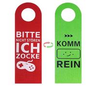 Cartel Puerta « Bitte nicht stören » Pack de 2, Doble Cara « Ich ZOCKE » & « KOMM REIN », de Fieltro para Pomos, Oficina, Habitación Gaming - Regalo Original