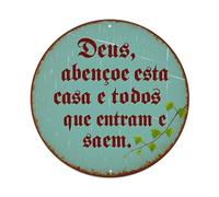 Cartel redondo de metal vintage con texto en inglés "God Bless This House And All Who Enter And Leave (Dios bendiga esta casa y todos los que entran y dejan)