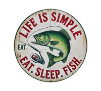 Cartel redondo de metal vintage con texto en inglés "Life Is Simple. Eat. Fish. Live", para decoración de pared, para el hogar, bar, jardín, 20,3 x 20,3 cm