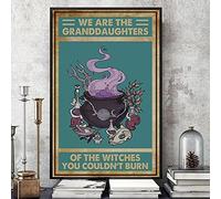 Cartel retro de bruja con texto en inglés "We are The Granddaughters of the Witches You Couldn't Burn", póster de metal para decoración