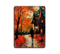 Cartel retro de metal con diseño de caminata nocturna de otoño, arte elegante, pintura de hierro, bar, cueva de personas, cafetería, garaje, póster decorativo de pared, 30 x 40 cm