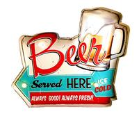 Cartel Retro Luminoso Cerveza Bar Restaurante Estilo Vintage Letrero Metálico de Artesanía Accesorios de Decoración Hogar de los Años 50 (Beer Served Here)