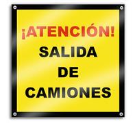 Cartel Salida de Camiones 42x42 cm Lona Impresa Señal de Advertencia para Zona de Obras (Camiones)