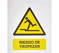 Cartel señal PVC 40 cm x 30 cm peligro riesgo de tropezar 1 mm espesor G