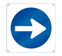 Cartel Sentido Obligatorio 42x42 cm Lona Impresa Señal de Advertencia para Zona de Obras (Sentido obligatorio)