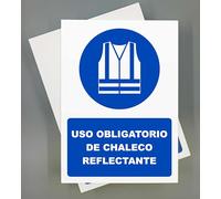 Cartel Uso Obligatorio Chaleco Reflectante 18x25 cm Pack 2 ud Señal de Seguridad Industrial y Uso de EPI (Chaleco)