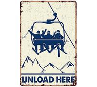 Cartel vertical para decoración de pared de esquí, diseño retro, con texto en inglés "Unload here"