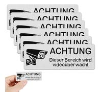 Cartel Videovigilancia, 6 Piezas, Placa zona videovigilada, Señal Alarma Disuasoria, Entrada Vigilada, Cartel Aviso Policia, Carteles Alarma para Interior y Exterior, 8,5 cm x 3 cm