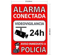 Cartel Videovigilancia A4 con Adhesivo y Agujeros para Fijación | Zona Videovigilada | Placa Disuasoria en PVC Flexible| Cartel Camara Vigilancia | Aviso Zona Videovigilada con Alarma Conectada |