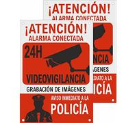 Cartel Videovigilancia Alarma Conectada - Placa Alarma - Aviso a la Policía - Medidas A4 21x30cm - PVC Rígido 0.7mm - Tintas y Material Resistentes - Para Interior como Exterior - Zona Videovigilada