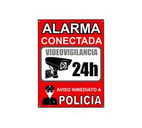 Cartel videovigilancia - Placa alarma conectada - Carteles zona videovigilada - Aviso a la Policía 20x15 cm Rojo Interior/Exterior (1 Pieza cartel videovigilancia)