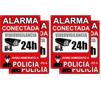 Cartel videovigilancia - Placa alarma conectada - Carteles zona videovigilada - Aviso a la Policía 20x15 cm Rojo Interior/Exterior (2 Piezas cartel videovigilancia) (Paquete de 2)
