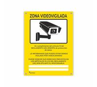 Cartel Videovigilancia - Placa Zona Videovigilancia - Cartel Alarma - Cártel Cámara 20 x 15 cm Orificios - Interior/Exterior - Resistente y Duradero (1)