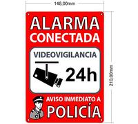 Cartel Videovigilancia y Alarma A5 con Adhesivo y Agujeros para Fijación | Zona Videovigilada | Disuasorio ante robos | PVC Flexible | Aviso Camara Vigilancia | Placa Zona Videovigilada con Alarma|