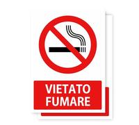 Cartel Vietato Fumare Pack 2 ud de 18x25 cm y 2 mm de grosor Señalización Normativa Uso Exterior e Interior (Vietato Fumare)