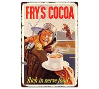 Cartel vintage de hojalata con texto en inglés "Fry'S Cocoa Rich In Nerve", retro, cafetería, bar, decoración de pared para el hogar, dormitorio, comedor, decoración de pared, 30,5 x 43,2 cm