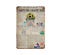 Cartel vintage de hojalata con texto en inglés "The Mental Health 7 Habits For A Healthy Mind", decoración de pared, decoración del hogar, regalos para amantes, decoración de pared, decoración de