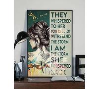 Cartel vintage de metal de estaño con texto en inglés "They Whispered to Her I Am The Storm She Whispered Back" Dragonfly Girl Retro Wall Art Art Decor Iron Painting for Home Kitchen Cafe Pub Sign