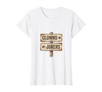 Cartel Vintage de Payasos a la Izquierda Jokers To The Right Camiseta gráfica económica, Mujer, Blanco, XS