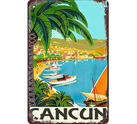 Cartel vintage de viaje de hojalata de Cancun Coastwall, decoración retro de metal, 20,3 x 30,5 cm