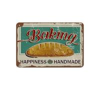 Cartel vintage hecho a mano con texto en inglés "Baking Happiness Is Handmade - Cartel de estaño para baño, hogar, jardín, tienda retro, cafetería, 20,3 x 30,5 cm, aspecto retro, cartel de metal para