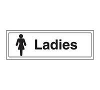 Cartel VSafety con texto "Ladies Toilet", de plástico rígido, horizontal, 300 x 100 mm, color negro