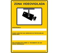 Cartel Zona Videovigilada Nuevo Modelo Homologado A5 Interior/exterior, Cartel Disuasorio Pvc Flexible, Placa Videovigilancia 21x15 cm, Amarillo