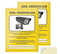 Carteles Cámara de Vigilancia PACK 2 - Zona Videovigilada Homologados RGPD - Aluminio 20x15 cm - Placas Seguridad Interior Exterior Resistentes