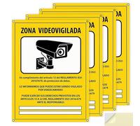 Carteles Cámara de Vigilancia Pack 4 - Zona Videovigilada Homologados PVC 20x15 cm - Placas Seguridad Interior Exterior Autoadhesivas