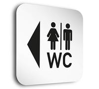 Carteles de aluminio para puerta de clase extra. • WC links • Cartel para inodoro en el tamaño 150 x 150 mm • Particularidad: espaciador invisible de 5 mm que le da al cartel un exclusivo efecto