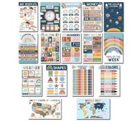 Carteles de aprendizaje - Cartas Murales Preescolares | Cartel Educativo Inglés | 16x Carteles de Aprendizaje Del Idioma para Inglés | Números De Enseñanza Letras Forma