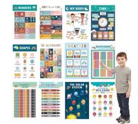 Carteles de aprendizaje para Kindergarten - Tablas Escolares Pedagógicas | Letras Números 12 Tablas Tiempo Casa Juegos Niña Niño Viaje Escuela