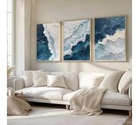 carteles de Arte,3 Piezas-Póster Abstracto Paisaje Marino Playa Pintura Lienzo Olas Oceánicas Color Azul Profundo Verde Intenso Arte Pared Bohemio Decoración Hogar Sala Estar-60*70cm (sin marco)
