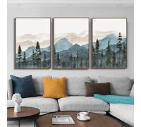carteles de Arte,3 Piezas-Póster de Acuarela Con Diseño de Montaña Árbol Bosque y Río Pared Con Impresión de Paisaje Lienzo Pintura Nórdica Decoración Sala de Estar-40*50cm/16*20 pulgadas(sin marco)
