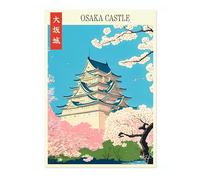 Carteles de Arte del Castillo de Osaka,Láminas de Arte de Ilustración de Viajes,Póster Alfonso Trufa,Pintura de Impresión Boceto Hito Turístico,Decoración para Arte de Pared de Dormitorio,Sin Enmarcar