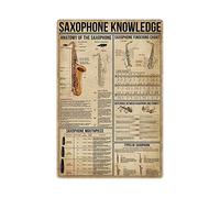 Carteles de hojalata con información sobre saxofón, infografías de saxofón, pósteres retro, placas de guía para saxofonistas, decoración de pared para aulas de música y clubes en casa, 30 x 40 cm