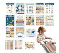 Carteles de inglés en el aula, 16x Carteles de pared educativos para el aprendizaje de | Números de aprendizaje preescolar Las letras dan forma a las tablas para la clase, El salón