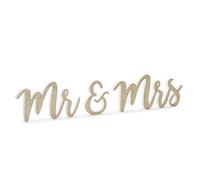 Carteles de madera con purpurina dorada con texto en inglés «Mr Mrs» para mesa de boda, decoración rústica de mesa