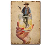 Carteles De Metal Letrero De Estaño Jardín Letrero De Metal para Puerta Patio Playa 20X30Cm Barra De Copas De Vino Y Cerveza Cowboy