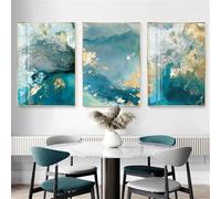 Carteles de Pared-Pósteres Abstractos Verdes Con Lámina Dorada Cuadros Modernos Sobre Lienzo Arte Mural Obras de Arte la Decoración de la Sala de Estar la Oficina y el Hogar-40*60cm/3PCS (Sin marco)
