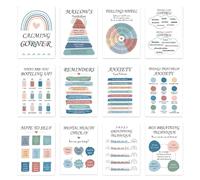 Carteles De Salud Mental - Set 12 Pósters 255x355mm Papel Laminado Brillante | 306g Decoración Para Aula Oficina Escuela | Afirmaciones Positivas Bienestar Emocional