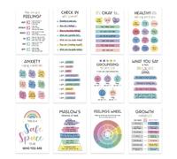 Carteles De Salud Mental - Set 12 Pósters 255x355mm Papel Laminado Brillante | 306g Decoración Para Aula Oficina Escuela | Afirmaciones Positivas Bienestar Emocional