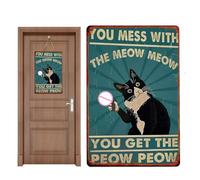 Carteles Divertidos Para Puertas - Arte De Pared Retro De Metal Con Gato - Señales De Puerta De Hojalata Con Vintage,Para Aseo Bar Sala De Estar Dormitorio Baño Interior Exterior Porche Jardín