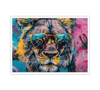 Carteles e impresiones de videojuegos Imágenes de grafitis de animales con gafas de sol Arte de lienzo de gamer Lion Graffiti Decor de pared colorida para la sala de juegos 40x50cm Sin marco