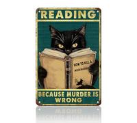 Carteles Metal Gato Leyendo Porque asesinar está Mal Placa Cartel Retro Placa metálica para Cafetería Decoración Sala de Estar M